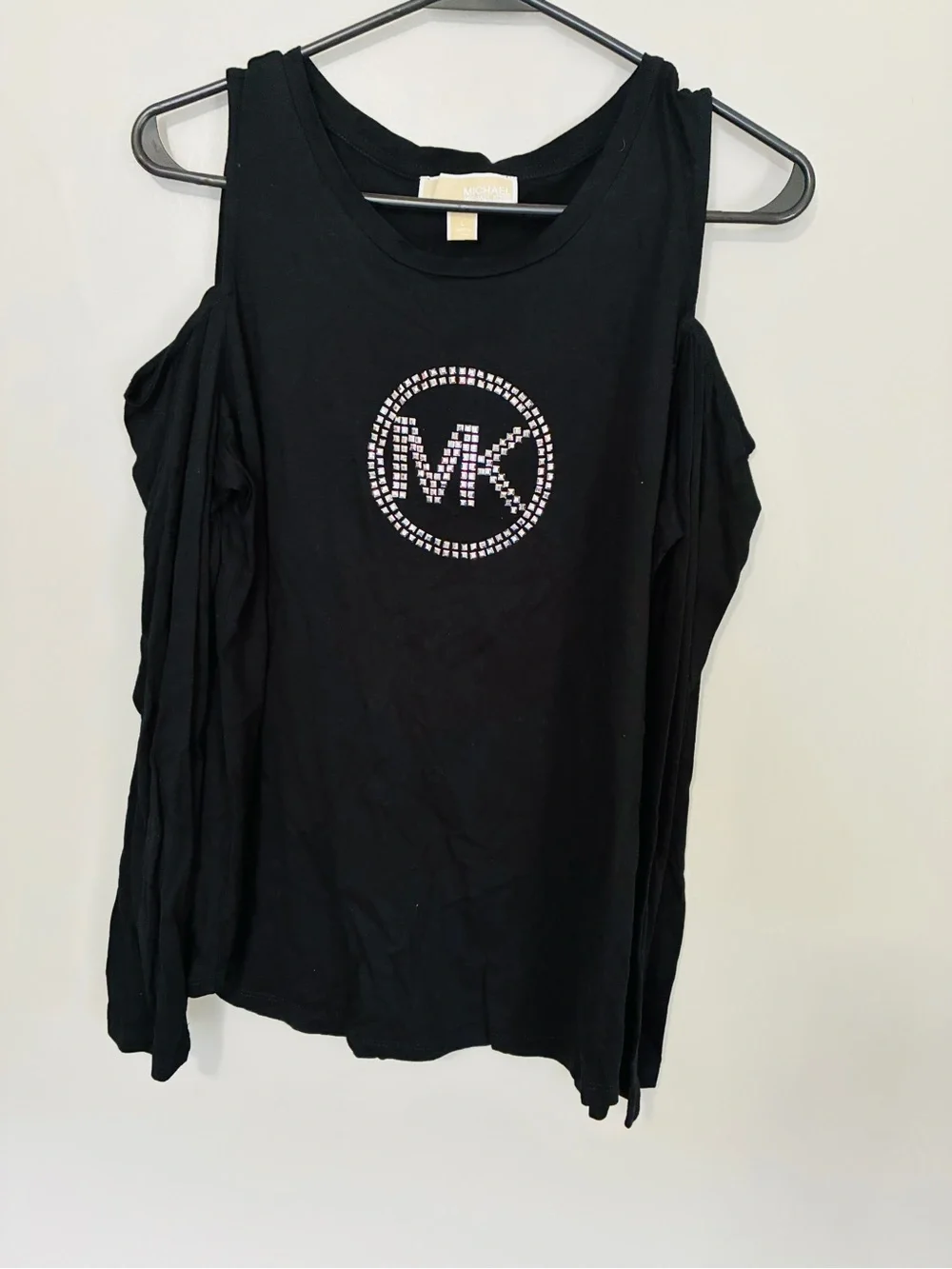 Michael Kors Black Cold-Shoulder Logo long sleeve top women’s L